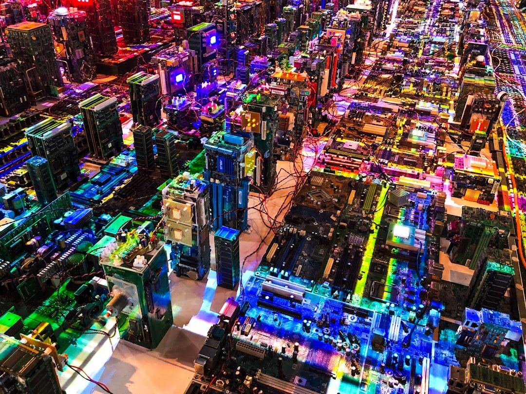 Futuristic digital city visualization with holographic data displays and neon lights